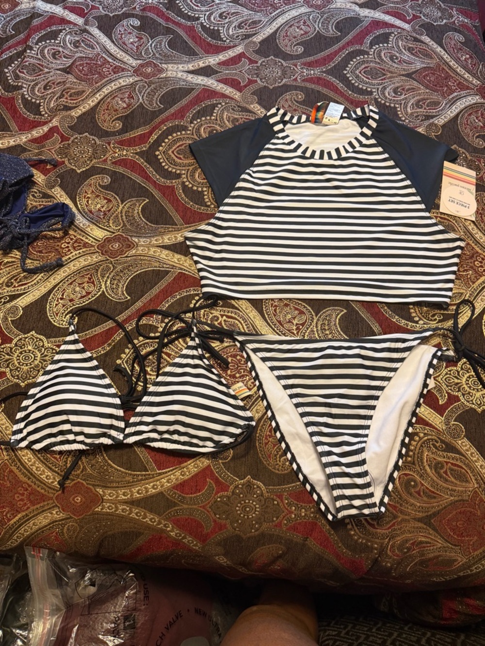 Black & White Striped Bikini Set